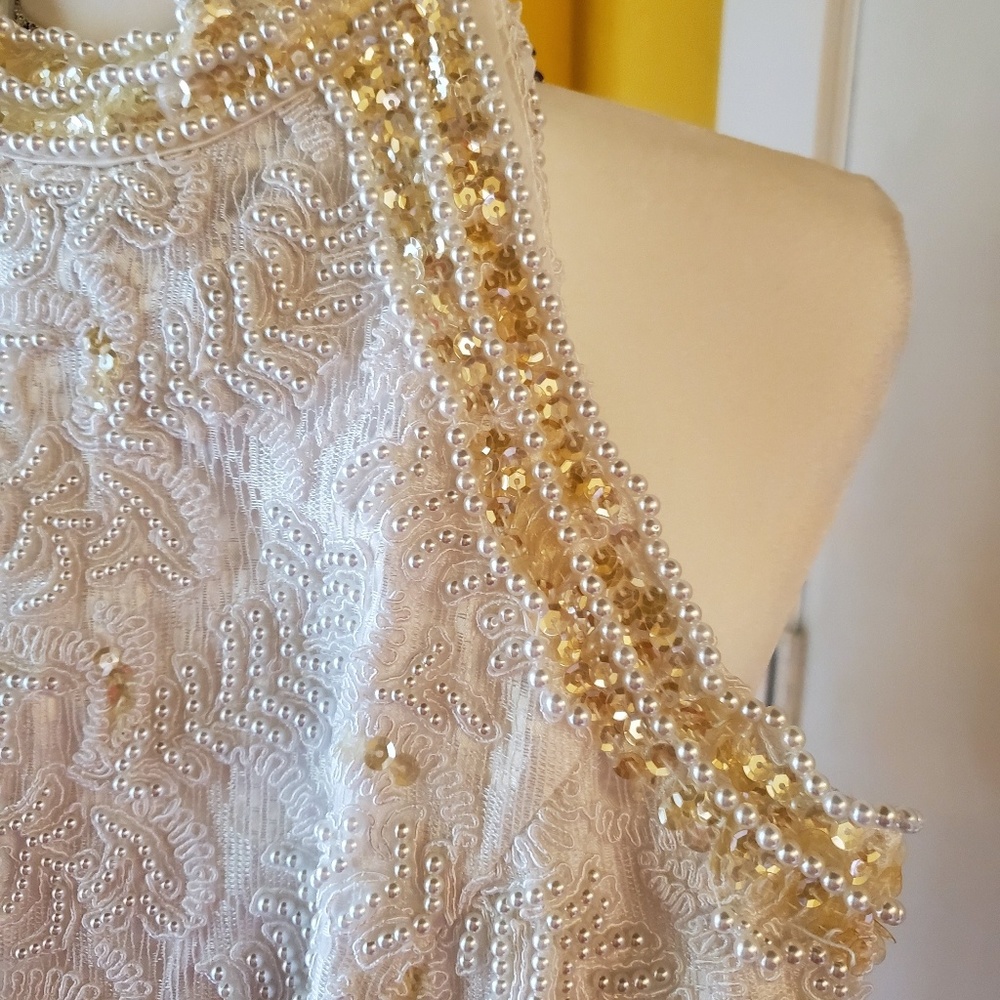 Elegant White and Gold Wedding Dress
